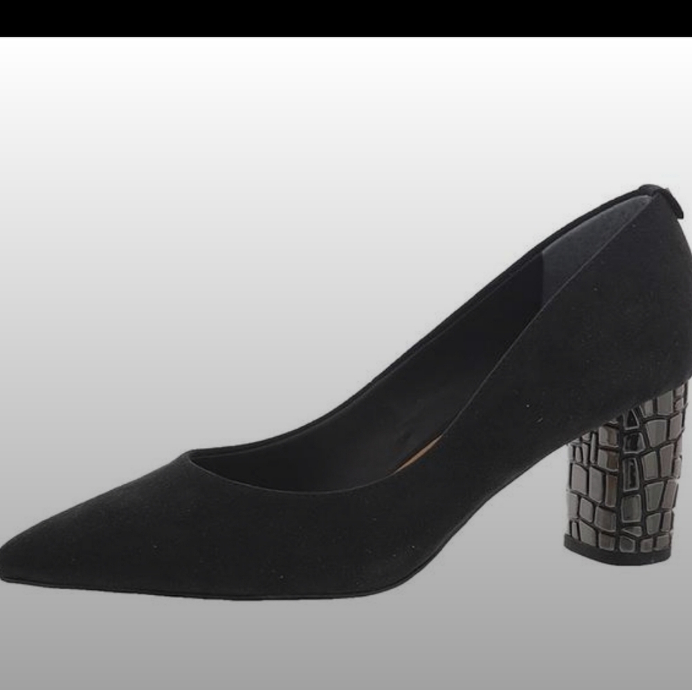 J.Renee Womens VANEETA Black Faux Suede Embossed Heel Dress Heels Shoes …